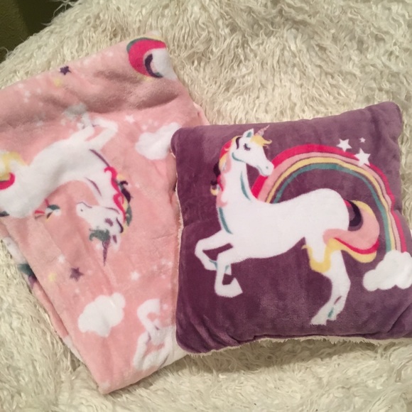Other - Unicorn Rainbow Pillow and Throw Blanket Set